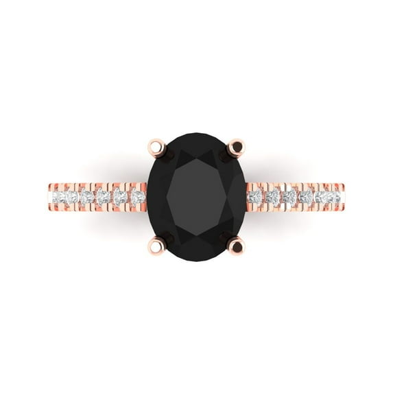 2.21 ct Oval Cut Natural Onyx Solitaire with Accents Engagement Ring for Women in 18K Rose Gold