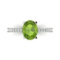 2.21 ct Oval Cut Natural Peridot Solitaire with Simulated Diamond Accents 18K White Gold Womens Engagement Ring