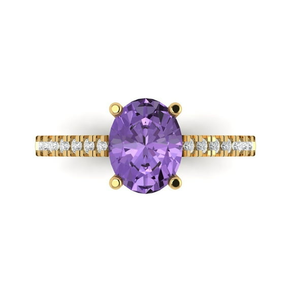 Clara Pucci 14K Yellow Gold Solid Gold Alexandrite Solitaire with Accents Anniversary Ring for Women - 2.21 cttw Oval Cut