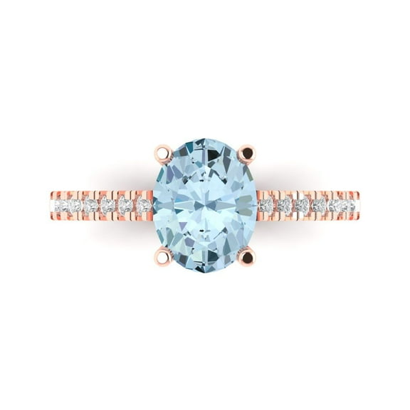 2.21 ct Oval Cut Simulated Blue Diamond Solitaire with Accents Engagement Ring for Women in 14K Rose Gold