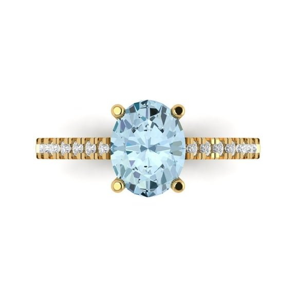 2.21 ct Oval Cut Simulated Blue Diamond Solitaire with Accents Engagement Ring for Women in 14K Yellow Gold