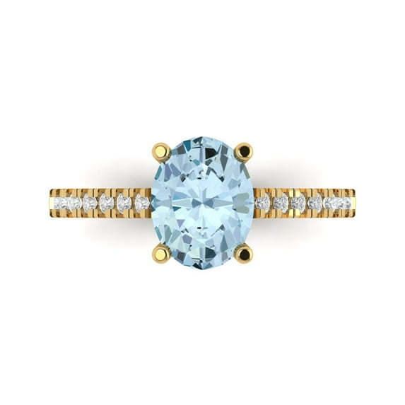 Clara Pucci 14K Yellow Gold Solid Gold Blue Solitaire with Accents Anniversary Ring for Women - 2.21 cttw Oval Cut