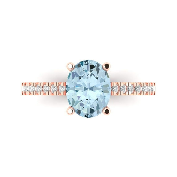 2.21 ct Oval Cut Simulated Blue Diamond Solitaire with Simulated Diamond Accents 18K Rose Gold Womens Engagement Ring
