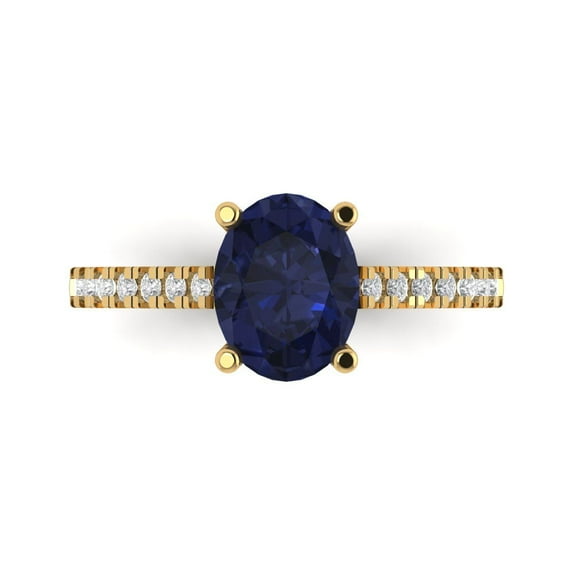 2.21 ct Oval Cut Simulated Blue Sapphire Solitaire with Accents Engagement Ring for Women in 18K Yellow Gold