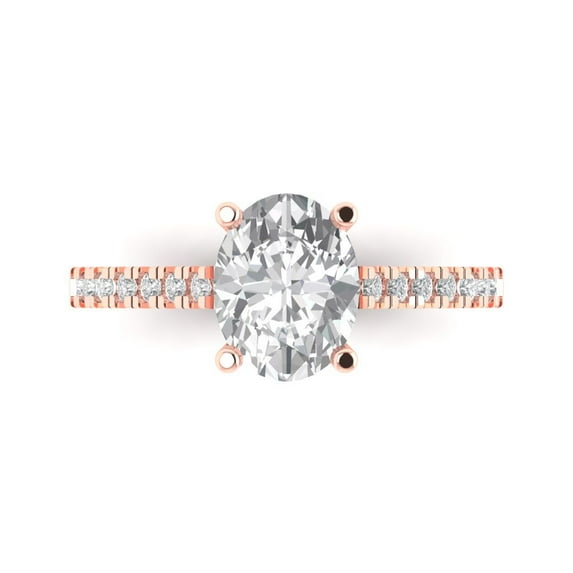 2.21 ct Oval Cut Simulated Diamond Solitaire with Accents Engagement Ring for Women in 18K Rose Gold