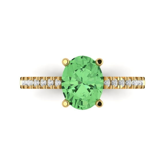 Clara Pucci 14K Yellow Gold 2.21ct Green Solitaire with Accents Ring