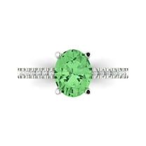 2.21 ct Oval Cut Simulated Green Diamond Solitaire with Simulated Diamond Accents 18K White Gold Womens Engagement Ring