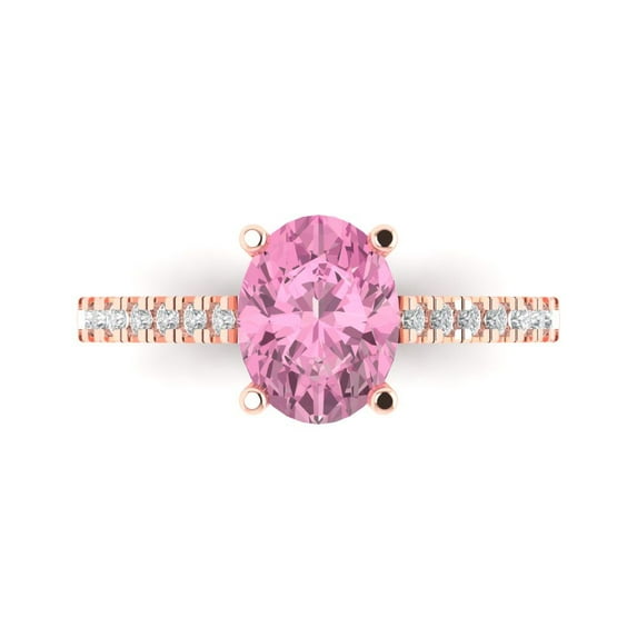 Clara Pucci 14K Rose Gold 2.21ct Pink Solitaire with Accents Ring for Women