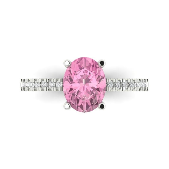 Clara Pucci 14K White Gold 2.21ct Pink Solitaire with Accents Ring