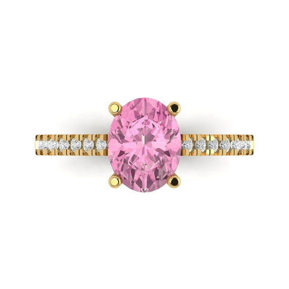 2.21 ct Oval Cut Simulated Pink Diamond Solitaire with Accents Engagement Ring for Women in 18K Yellow Gold