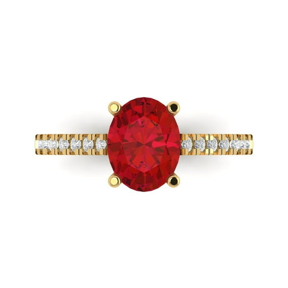 2.21 ct Oval Cut Simulated Pink Tourmaline Solitaire with Simulated Diamond Accents 14K Yellow Gold Womens Engagement Ring