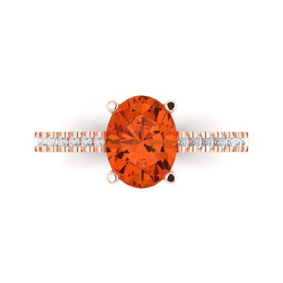 2.21 ctw Solitaire with Zirconia Diamond Accents Anniversary Ring for Women | Oval Cut Simulated Red Diamond | Hyperallergenic Solid 18K Rose Gold