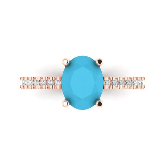 2.21 ct Oval Cut Simulated Turquoise Solitaire with Accents Engagement Ring for Women in 18K Rose Gold