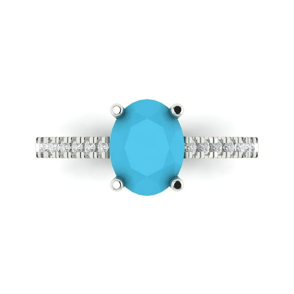 2.21 ct Oval Cut Simulated Turquoise Solitaire with Accents Engagement Ring for Women in 18K White Gold