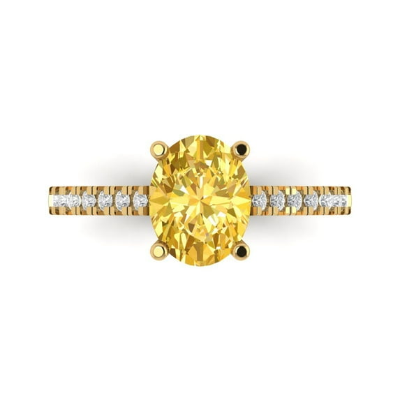 2.21 ct Oval Cut Simulated Yellow Diamond Solitaire with Accents Engagement Ring for Women in 18K Yellow Gold