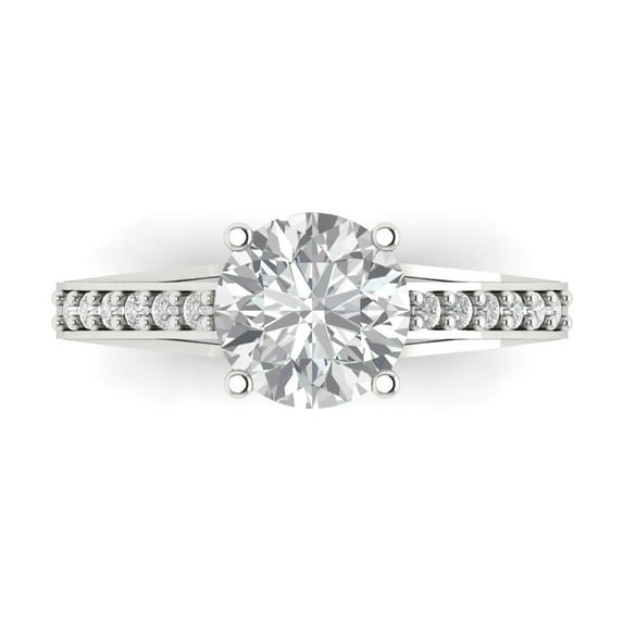 Clara Pucci 14K White Gold Solid Gold Clear Solitaire with Accents Anniversary Ring for Women - 2.21 cttw Round Cut