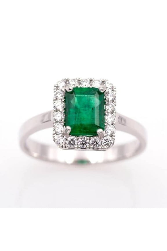 2.21ct Emerald Cut Emerald Ring | Colombian Emerald and Diamonds Three Stone Ring