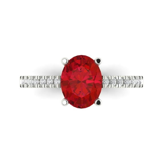Clara Pucci 14K White Gold 2.21ct Ruby Solitaire with Accents Ring
