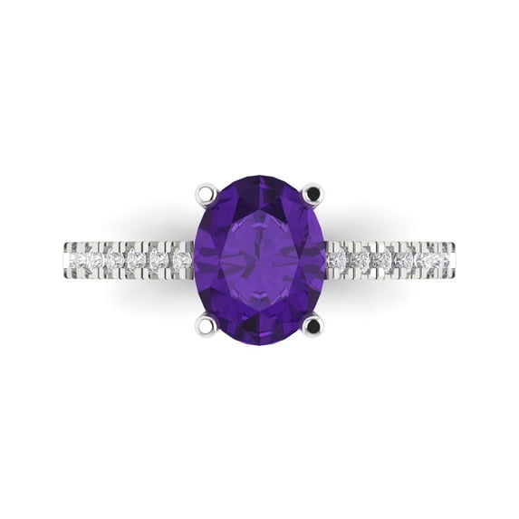 Solitaire with Accents Engagement Ring for Women - 2.21ct Natural Amethyst in 14K White Gold Promise Ring