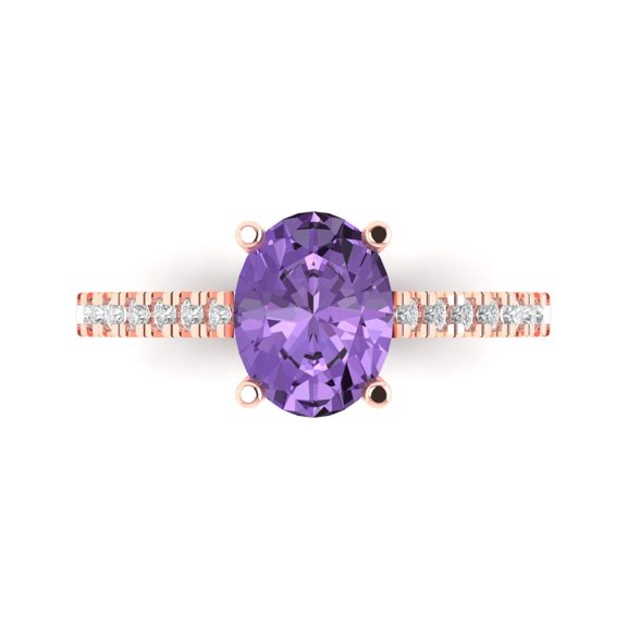 Solitaire with Accents Engagement Ring for Women - 2.21ct Simulated Alexandrite in 14K Rose Gold Promise Ring