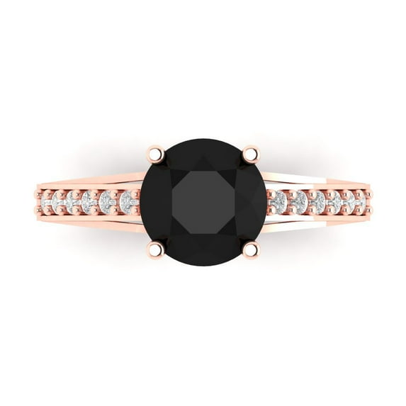 2.21ct Round Cut Black Natural Onyx 18k Pink Rose Gold Engraving Statement Bridal Wedding Designer Ring Size 4