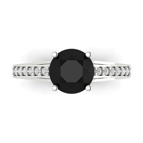 2.21ct Round Cut Black Natural Onyx 18k White Gold Engraving Statement Bridal Wedding Designer Ring Size 8.5