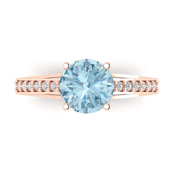 2.21ct Round Cut Blue Crystal 14k Pink Rose Gold Engraving Statement Bridal Wedding Designer Ring Size 10.5