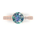 thumbnail image 1 of 2.21ct Round Cut Blue Moissanite 18k Pink Rose Gold Engraving Statement Bridal Wedding Designer Ring Size 7.5, 1 of 5