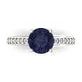 thumbnail image 1 of 2.21ct Round Cut Blue Sapphire 18k White Gold Engraving Statement Bridal Wedding Designer Ring Size 8.5, 1 of 5