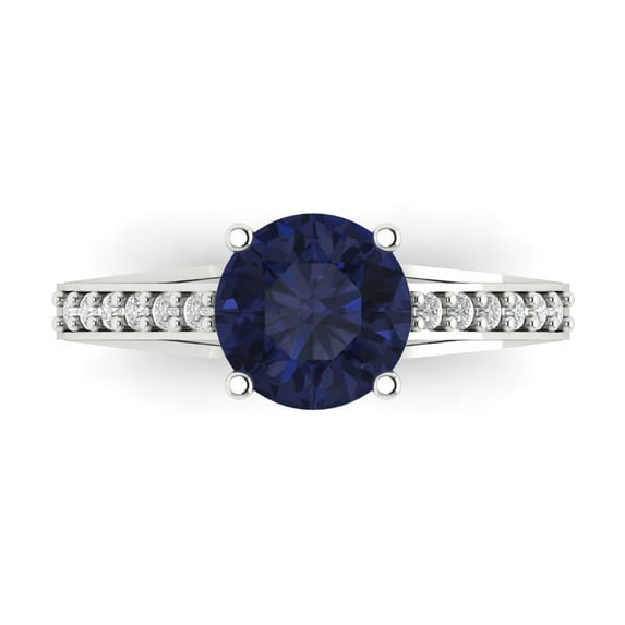 2.21ct Round Cut Blue Sapphire 18k White Gold Engraving Statement Bridal Wedding Designer Ring Size 8.5
