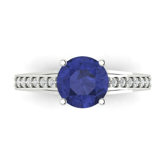 2.21ct Round Cut Blue Tanzanite 18k White Gold Engraving Statement Bridal Wedding Designer Ring Size 8