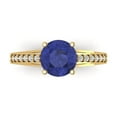 thumbnail image 1 of 2.21ct Round Cut Blue Tanzanite 18k Yellow Gold Engraving Statement Bridal Wedding Designer Ring Size 7, 1 of 5