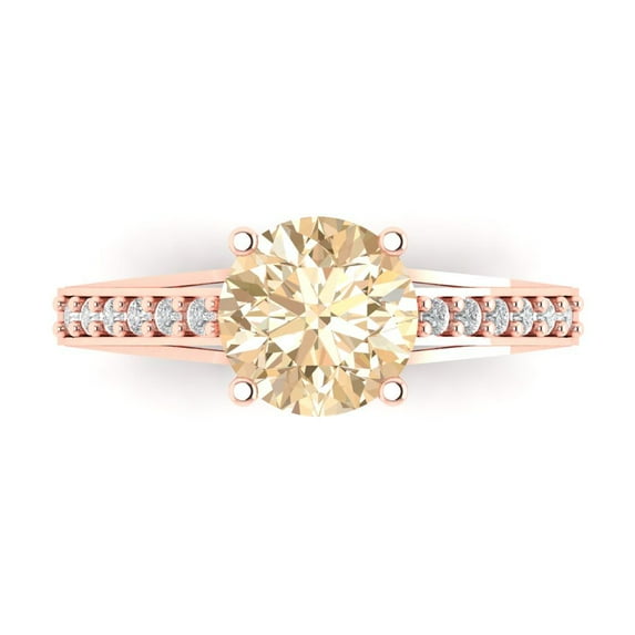 2.21ct Round Cut Brown Natural Morganite 18k Pink Rose Gold Engraving Statement Bridal Wedding Designer Ring Size 6