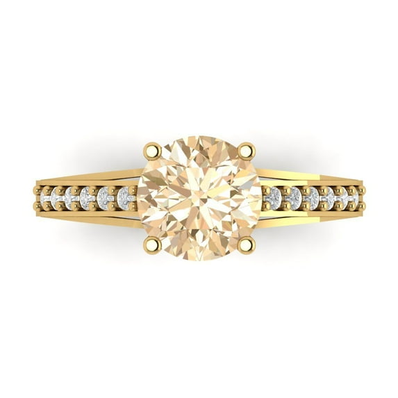 2.21ct Round Cut Brown Natural Morganite 18k Yellow Gold Engraving Statement Bridal Wedding Designer Ring Size 11