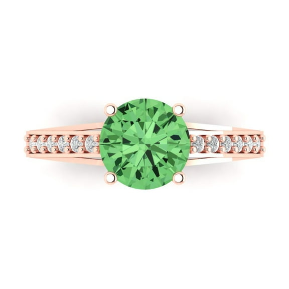 2.21ct Round Cut Green Crystal 14k Pink Rose Gold Engraving Statement Bridal Wedding Designer Ring Size 7.5