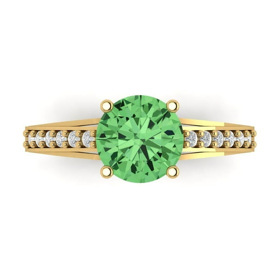 2.21ct Round Cut Green Crystal 18k Yellow Gold Engraving Statement Bridal Wedding Designer Ring Size 5