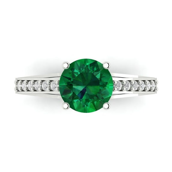 Clara Pucci 14K White Gold 2.21ct Emerald Solitaire with Accents Ring