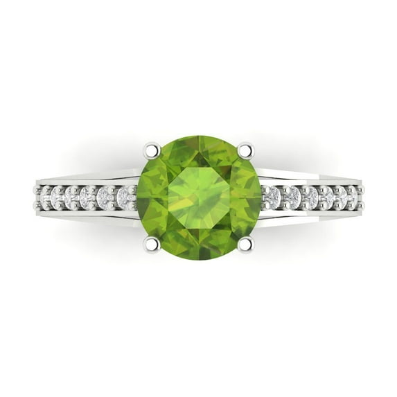 Clara Pucci 14K White Gold 2.21ct Peridot Solitaire with Accents Ring