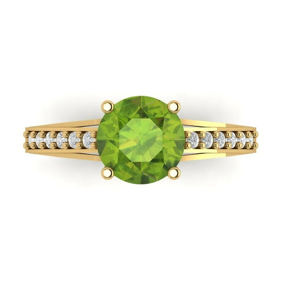 2.21ct Round Cut Green Natural Peridot 18k Yellow Gold Engraving Statement Bridal Wedding Designer Ring Size 9.5