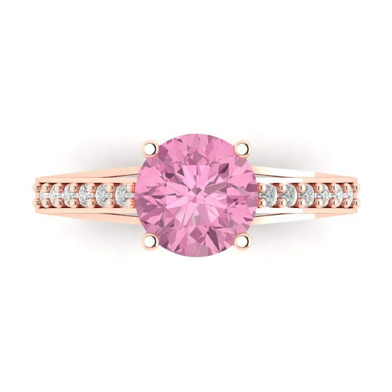 2.21ct Round Cut Pink Crystal 14k Pink Rose Gold Engraving Statement Bridal Wedding Designer Ring Size 5