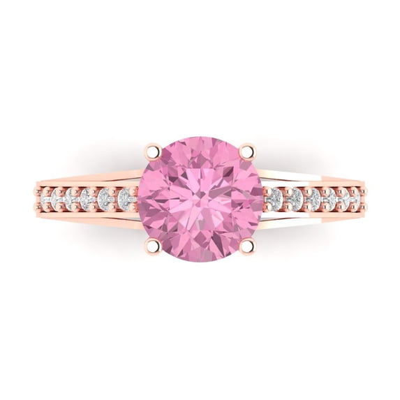 2.21ct Round Cut Pink Crystal 14k Pink Rose Gold Engraving Statement Bridal Wedding Designer Ring Size 8