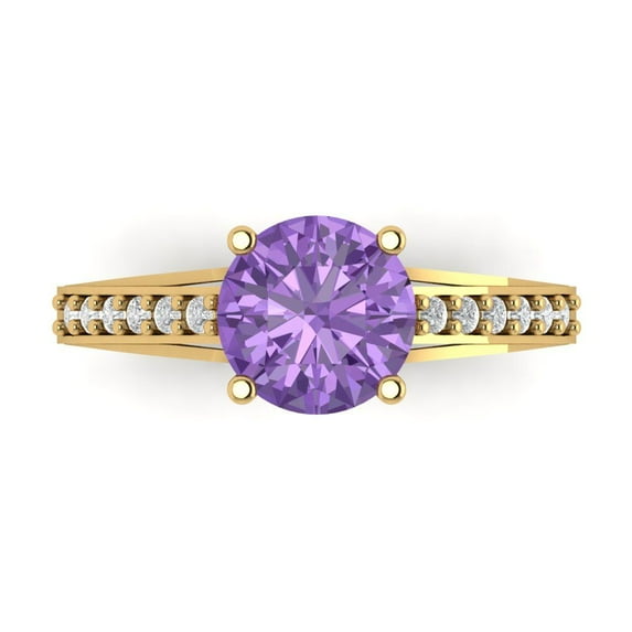 2.21ct Round Cut Purple Alexandrite 18k Yellow Gold Engraving Statement Bridal Wedding Designer Ring Size 8