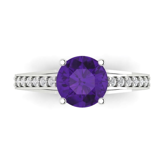 Clara Pucci 14K White Gold 2.21ct Amethyst Solitaire with Accents Ring