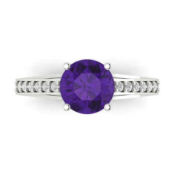 2.21ct Round Cut Purple Natural Amethyst 18k White Gold Engraving Statement Bridal Wedding Designer Ring Size 4.5