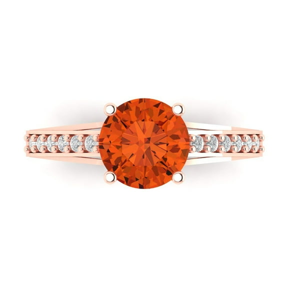 2.21ct Round Cut Red Crystal 14k Pink Rose Gold Engraving Statement Bridal Wedding Designer Ring Size 7.5