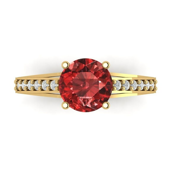 2.21ct Round Cut Red Natural Garnet 14k Yellow Gold Engraving Statement Bridal Wedding Designer Ring Size 7.5