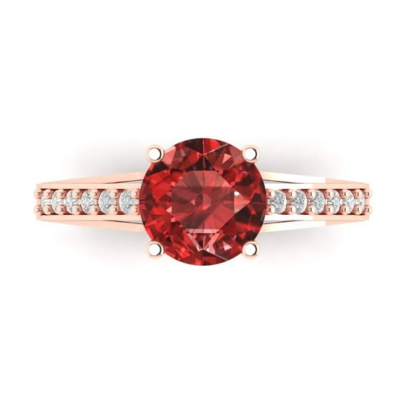 2.21ct Round Cut Red Natural Garnet 18k Pink Rose Gold Engraving Statement Bridal Wedding Designer Ring Size 8