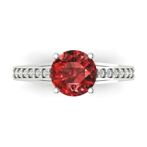 2.21ct Round Cut Red Natural Garnet 18k White Gold Engraving Statement Bridal Wedding Designer Ring Size 5