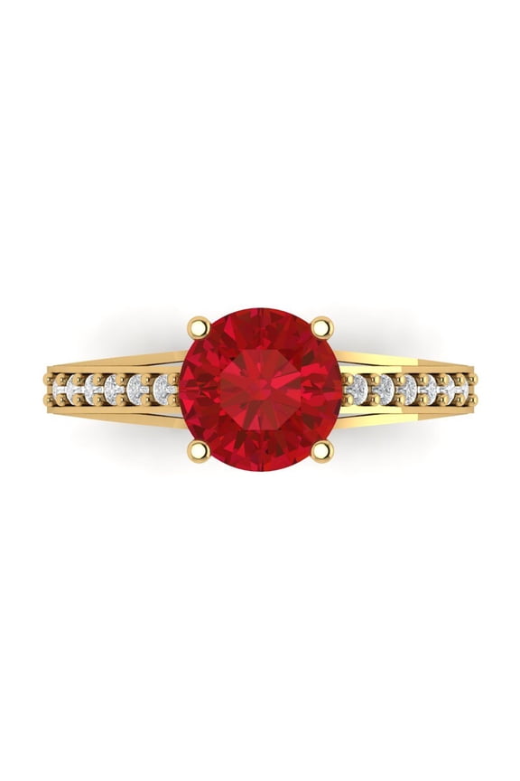 2.21ct Round Cut Red Ruby 14k Yellow Gold Engraving Statement Bridal Wedding Designer Ring Size 9.5