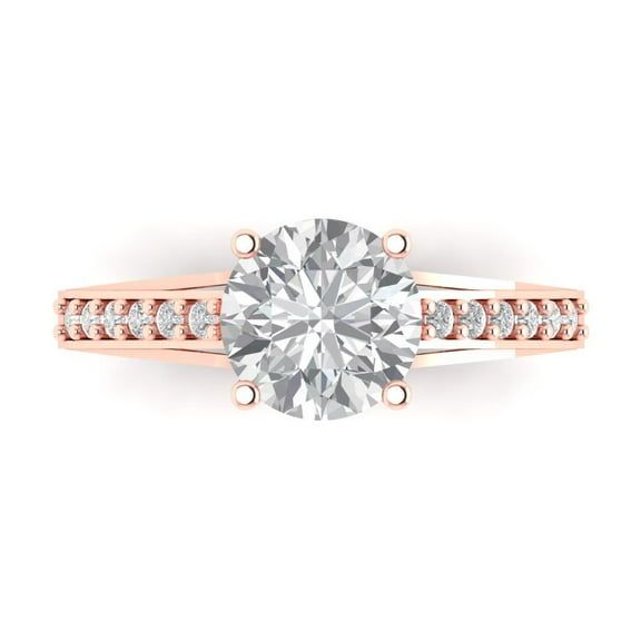 2.21ct Round Cut White Sapphire 14k Pink Rose Gold Engraving Statement Bridal Wedding Designer Ring Size 6.5